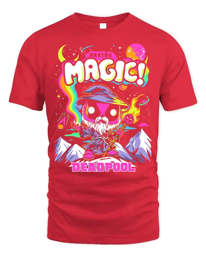 Making Magic Deadpool T-Shirt Funny Wizard Comic - red t-shirt on white background