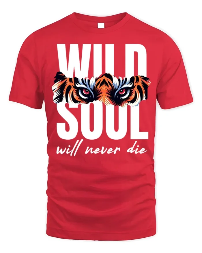 Wild Soul Tiger Eyes Graphic T-Shirt Soft Cotton - red t-shirt on white background