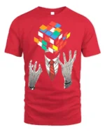 Mind Puzzle Rubik’s Cube Head T-Shirt Soft Cotton - red t-shirt on white background
