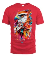 Colorful Eagle Art T-Shirt Bold Feather Graphic - red t-shirt on white background