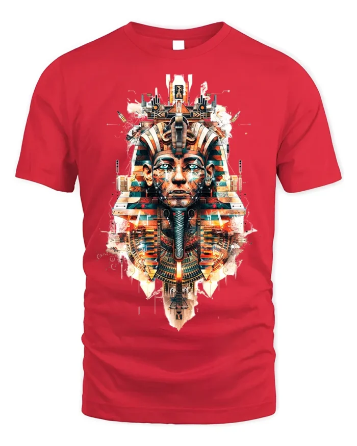 Futuristic Pharaoh T-Shirt Sci Fi Egyptian King Graphic - red t-shirt on white background