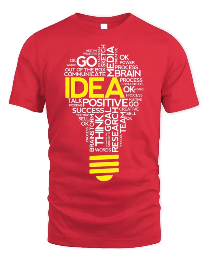Creative Idea Lightbulb T-Shirt Motivational Graphic - red t-shirt on white background