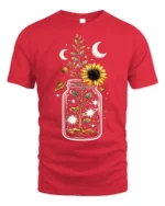 Cosmic Sunflower in Jar T-Shirt Nature Universe - red t-shirt on white background