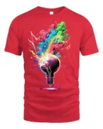 Exploding Lightbulb T-Shirt Neon Creative Burst - red t-shirt on white background
