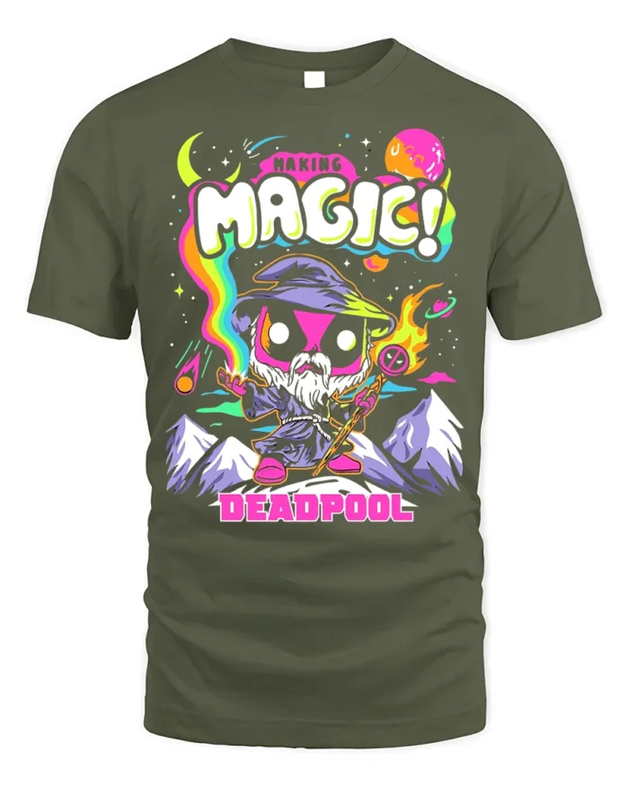 Making Magic Deadpool T-Shirt Funny Wizard Comic - military green t-shirt on white background