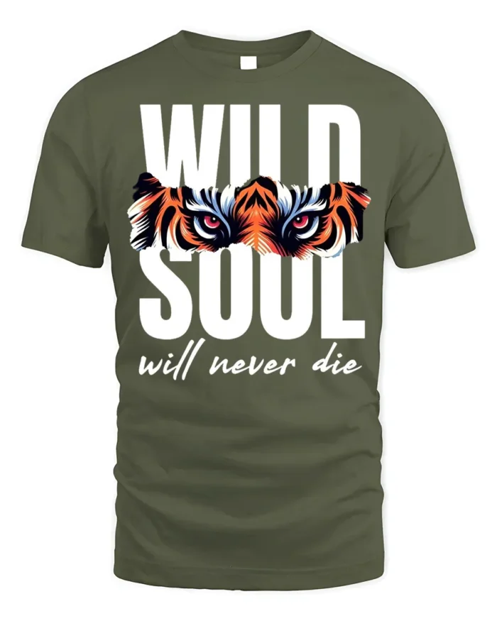 Wild Soul Tiger Eyes Graphic T-Shirt Soft Cotton - military green t-shirt on white background