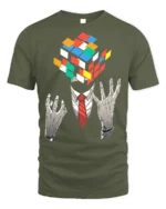 Mind Puzzle Rubik’s Cube Head T-Shirt Soft Cotton - military green t-shirt on white background