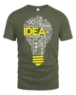 Creative Idea Lightbulb T-Shirt Motivational Graphic - military green t-shirt on white background