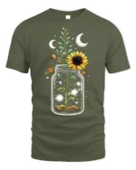 Cosmic Sunflower in Jar T-Shirt Nature Universe - military green t-shirt on white background