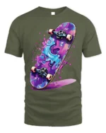Skateboard Splash T-Shirt Colorful Street Style - military green t-shirt on white background