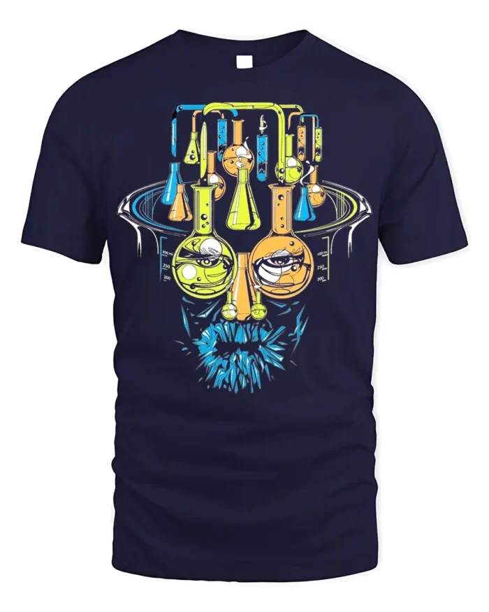 Mad Science Lab Face Graphic T-Shirt Cool Chemistry - navy t-shirt on white background