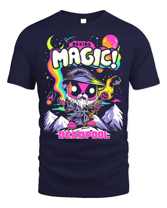 Making Magic Deadpool T-Shirt Funny Wizard Comic - navy t-shirt on white background