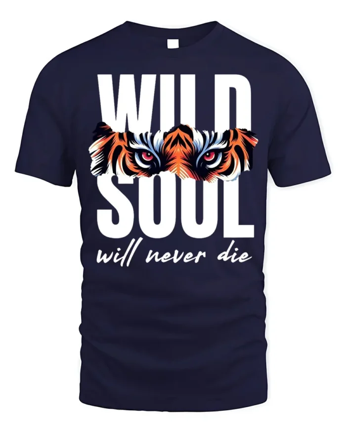 Wild Soul Tiger Eyes Graphic T-Shirt Soft Cotton - navy t-shirt on white background