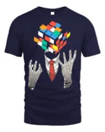 Mind Puzzle Rubik’s Cube Head T-Shirt Soft Cotton - navy t-shirt on white background