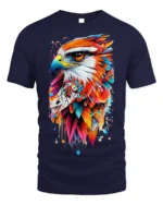 Colorful Eagle Art T-Shirt Bold Feather Graphic - navy t-shirt on white background