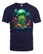 Glow in the Deep Jellyfish T-Shirt Vibrant Ocean - navy t-shirt on white background