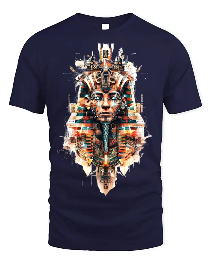 Futuristic Pharaoh T-Shirt Sci Fi Egyptian King Graphic - navy t-shirt on white background