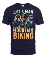Just a Man Who Loves Mountain Biking T-Shirt Rider - navy t-shirt on white background