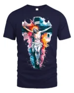 Jesus Crucifixion T-Shirt Christian Faith Graphic - navy t-shirt on white background