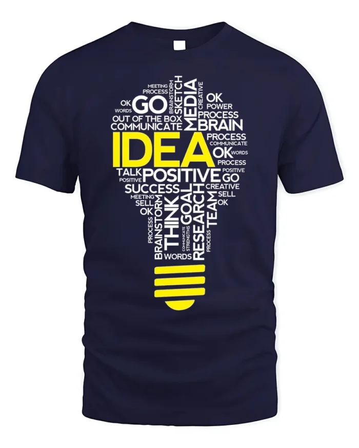 Creative Idea Lightbulb T-Shirt Motivational Graphic - navy t-shirt on white background