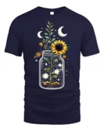 Cosmic Sunflower in Jar T-Shirt Nature Universe - navy t-shirt on white background