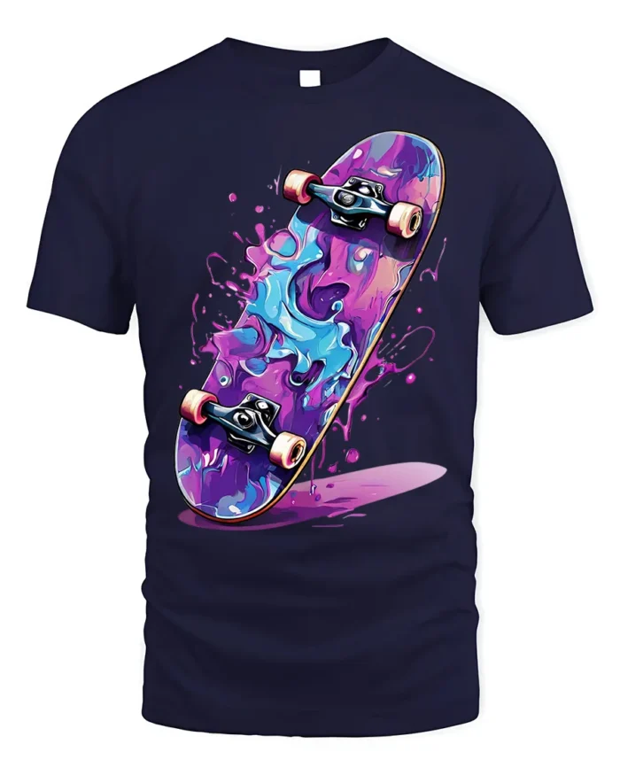 Skateboard Splash T-Shirt Colorful Street Style - navy t-shirt on white background