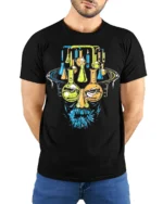 Mad Science Lab Face Graphic T-Shirt Cool Chemistry - model wearing black shirt, hands behind back