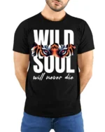 Wild Soul Tiger Eyes Graphic T-Shirt Soft Cotton - model wearing black shirt, hands behind back