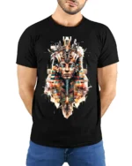Futuristic Pharaoh T-Shirt Sci Fi Egyptian King Graphic - model wearing black shirt, hands behind back