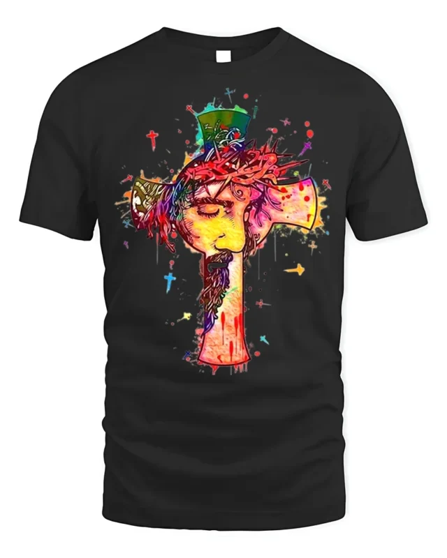 Jesus Cross Art T-Shirt Christian Faith Graphic Tee - black t-shirt on white background