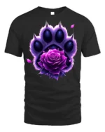 Purple Rose Paw T-Shirt Animal Spirit Floral Tee - black t-shirt on white background