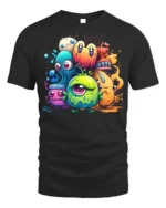 Cute Colorful Monster T-Shirt Funny Cartoon Creature - black t-shirt on white background