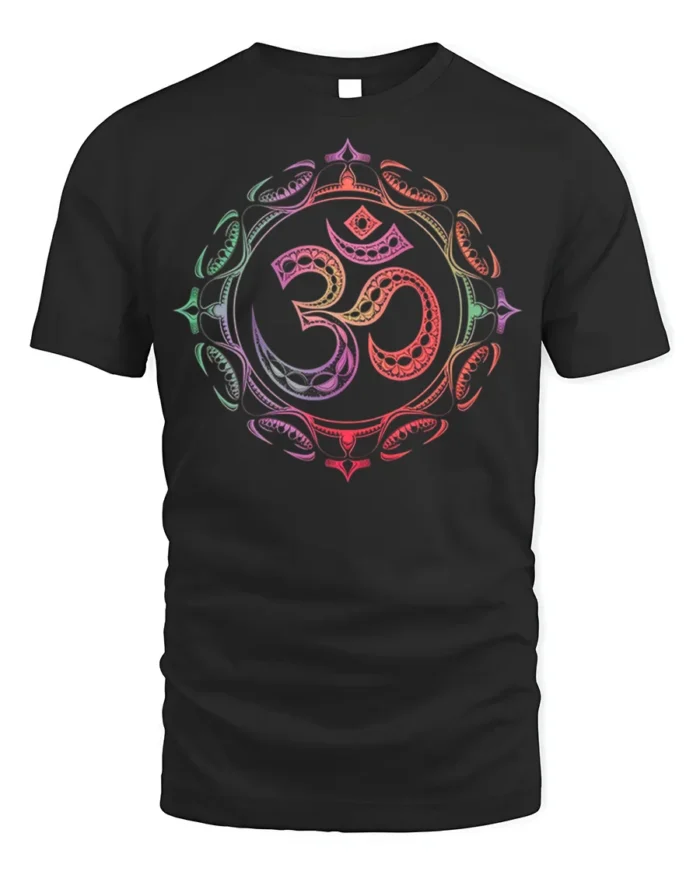 Om Symbol T-Shirt Sacred Yoga Mandala Spiritual - black t-shirt on white background