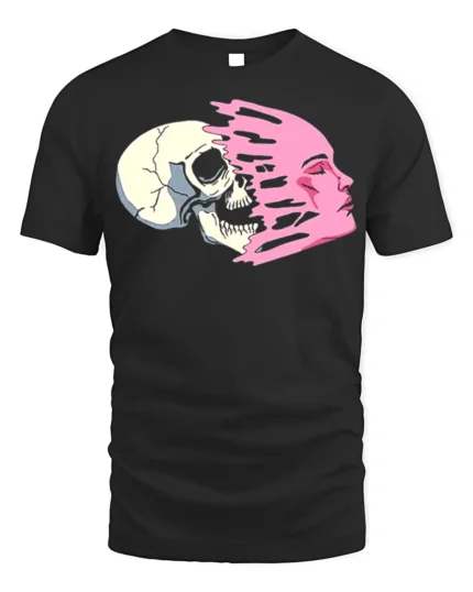 Life and Death Face Split T-Shirt Bold Graphic Streetwear - black t-shirt on white background