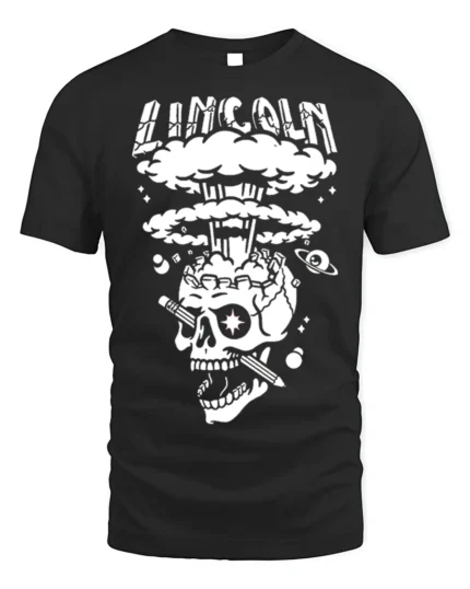Lincoln Skull Explosion T-Shirt Bold Graphic Art - black t-shirt on white background
