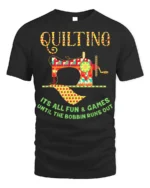 Quilting Fun T-Shirt Funny Bobbin Sewing Machine - black t-shirt on white background