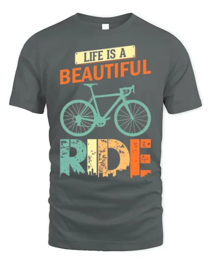 Life Is a Beautiful Ride T-Shirt Vintage Bike Tee - gray t-shirt on white background