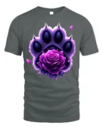 Purple Rose Paw T-Shirt Animal Spirit Floral Tee - gray t-shirt on white background