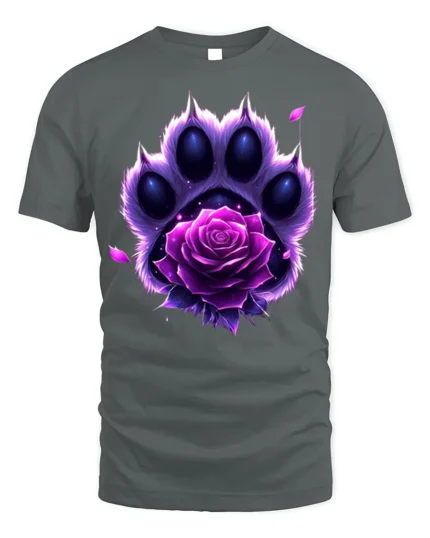 Purple Rose Paw T-Shirt Animal Spirit Floral Tee - gray t-shirt on white background