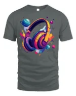 Space Headphones T-Shirt Galaxy Music Lover - gray t-shirt on white background