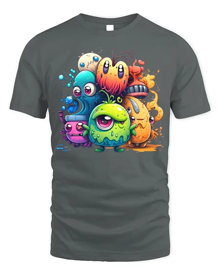 Cute Colorful Monster T-Shirt Funny Cartoon Creature - gray t-shirt on white background