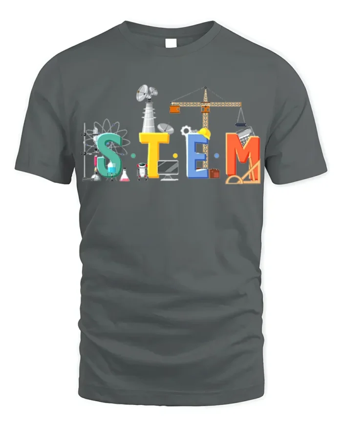 STEM Education T-Shirt Science Tech Engineering Math - gray t-shirt on white background