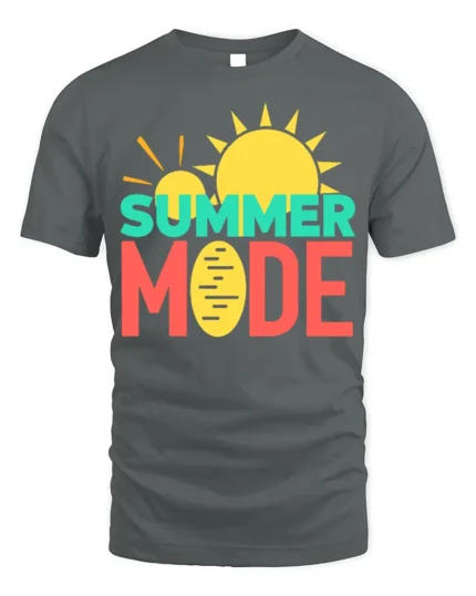 Summer Mode T-Shirt Fun Graphic Tee for Vacation Vibes - gray t-shirt on white background