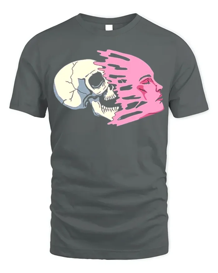 Life and Death Face Split T-Shirt Bold Graphic Streetwear - gray t-shirt on white background
