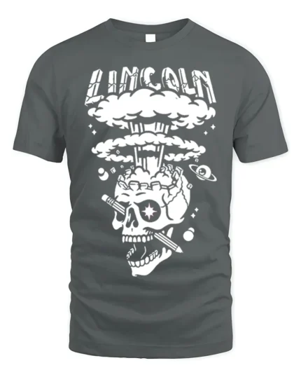 Lincoln Skull Explosion T-Shirt Bold Graphic Art - gray t-shirt on white background