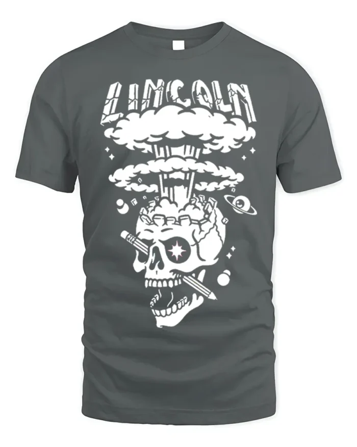 Lincoln Skull Explosion T-Shirt Bold Graphic Art - gray t-shirt on white background