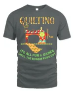 Quilting Fun T-Shirt Funny Bobbin Sewing Machine - gray t-shirt on white background