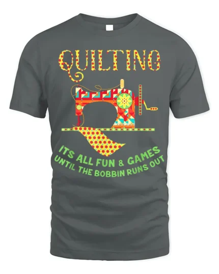 Quilting Fun T-Shirt Funny Bobbin Sewing Machine - gray t-shirt on white background