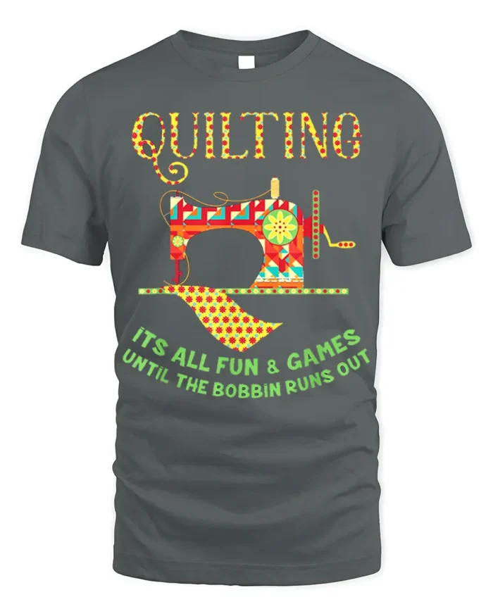 Quilting Fun T-Shirt Funny Bobbin Sewing Machine - gray t-shirt on white background