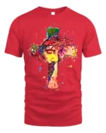 Jesus Cross Art T-Shirt Christian Faith Graphic Tee - red t-shirt on white background